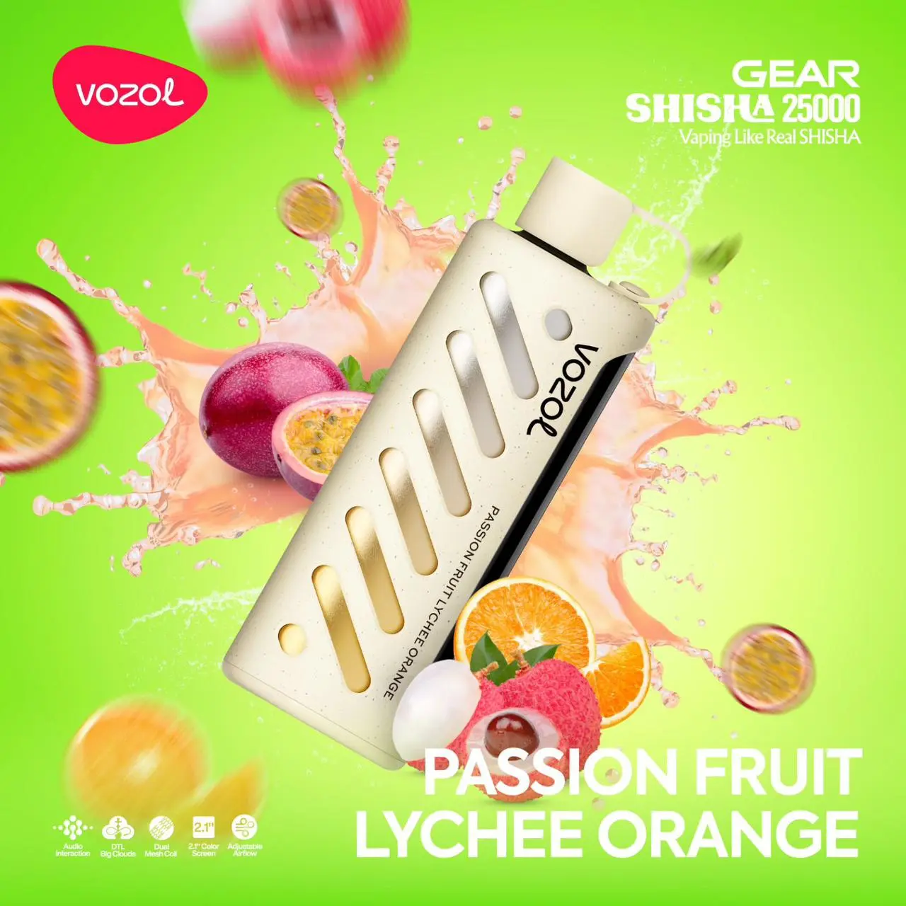 Passion-Fruit-Lychee-Orange.webp Vozol Gear Shisha 25000 Passion Fruit Lychee Orange - Görsel 1