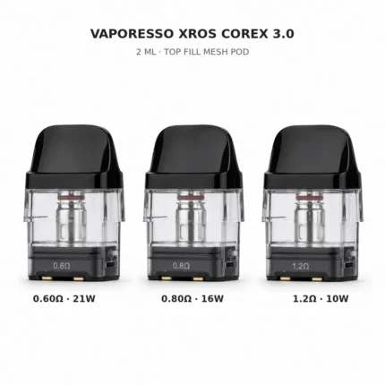 Vaporesso XROS COREX 3.0 2 ml Kartuş (0.60 Ohm) – (0.80 Ohm) – (1.2 Ohm)